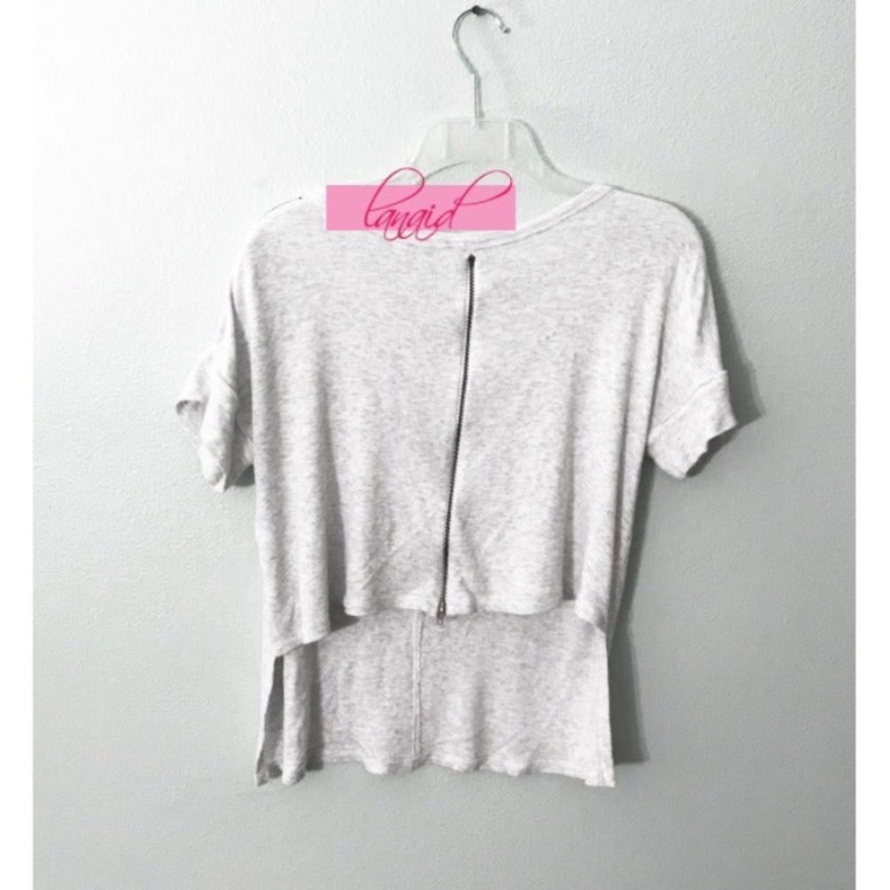 HEATHER Open Cropped Back Ribbed Zipper Edgy Oversized Grey Backless Knit Blouse